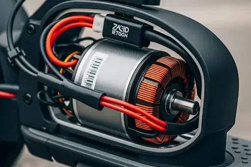 Vista del motor de un patinete eléctrico, esencial para comprender la reparación patinete eléctrico.