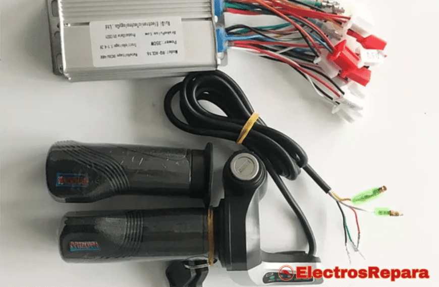 Controlador y acelerador de e-bike, con cableado expuesto y mangos ergonómicos. El Acelerador de tu E-bike.