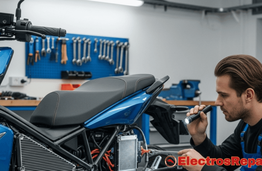 Un técnico realizando el mantenimiento preventivo de una moto eléctrica