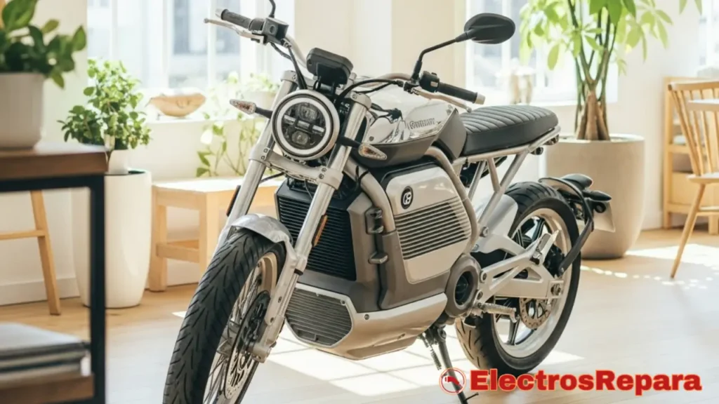 una moto eléctrica en perfecto estado, limpia y bien mantenida, simbolizando el resultado ideal de abordar a tiempo los "ruidos moto eléctrica" y realizar un mantenimiento preventivo. Refleja la tranquilidad de una moto que funciona silenciosamente y sin problemas.