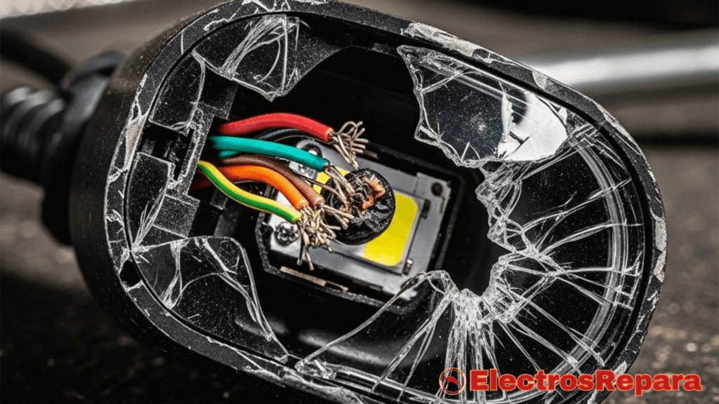 Una luz de bicicleta eléctrica que parece estar dañada o no funciona, posiblemente con cables expuestos o una bombilla rota, representando el problema central del artículo.
