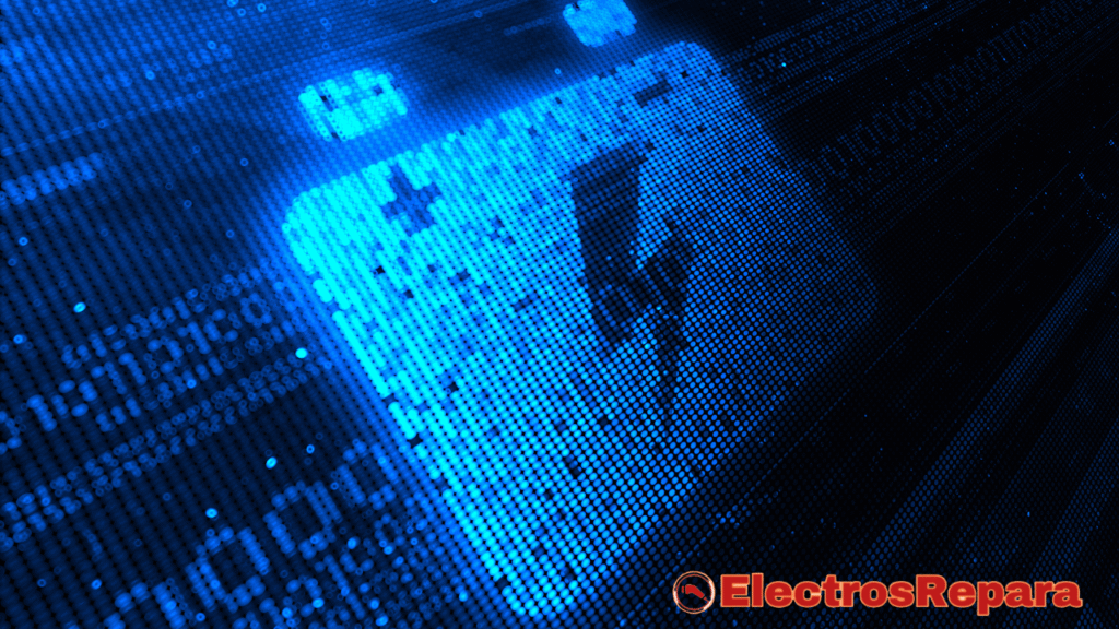Esta imagen abstracta presenta un patrón de puntos y líneas que asemejan un circuito o una matriz digital, predominantemente en tonos azules brillantes, con un símbolo de rayo en el centro, sugiriendo energía o electricidad. Aunque la imagen no muestra patinetes eléctricos directamente, el concepto de energía es clave. Esta representación visual podría vincularse con la tecnología y el rendimiento de las Baterías para Patinete Eléctrico, destacando la importancia de una fuente de energía eficiente y fiable para estos dispositivos.