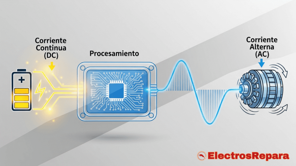 Una imagen comparativa, lado a lado. A la izquierda, un controlador de motocicleta eléctrica de 'Onda Cuadrada' generando una onda gráfica abrupta y dentada hacia un motor que vibra ligeramente. A la derecha, un controlador de motocicleta eléctrica de 'Onda Sinusoidal' generando una onda suave y fluida hacia un motor que gira suavemente. El fondo debe ser neutro para resaltar las dos tecnologías.
