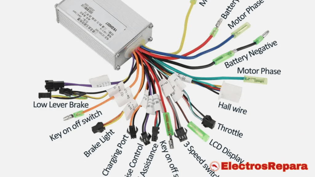 Una imagen comparativa, lado a lado. A la izquierda, un controlador de motocicleta eléctrica de 'Onda Cuadrada' generando una onda gráfica abrupta y dentada hacia un motor que vibra ligeramente. A la derecha, un controlador de motocicleta eléctrica de 'Onda Sinusoidal' generando una onda suave y fluida hacia un motor que gira suavemente. El fondo debe ser neutro para resaltar las dos tecnologías