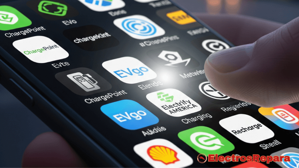 El caos de las apps de coches eléctricos para recarga: múltiples iconos de operadores en un solo teléfono."