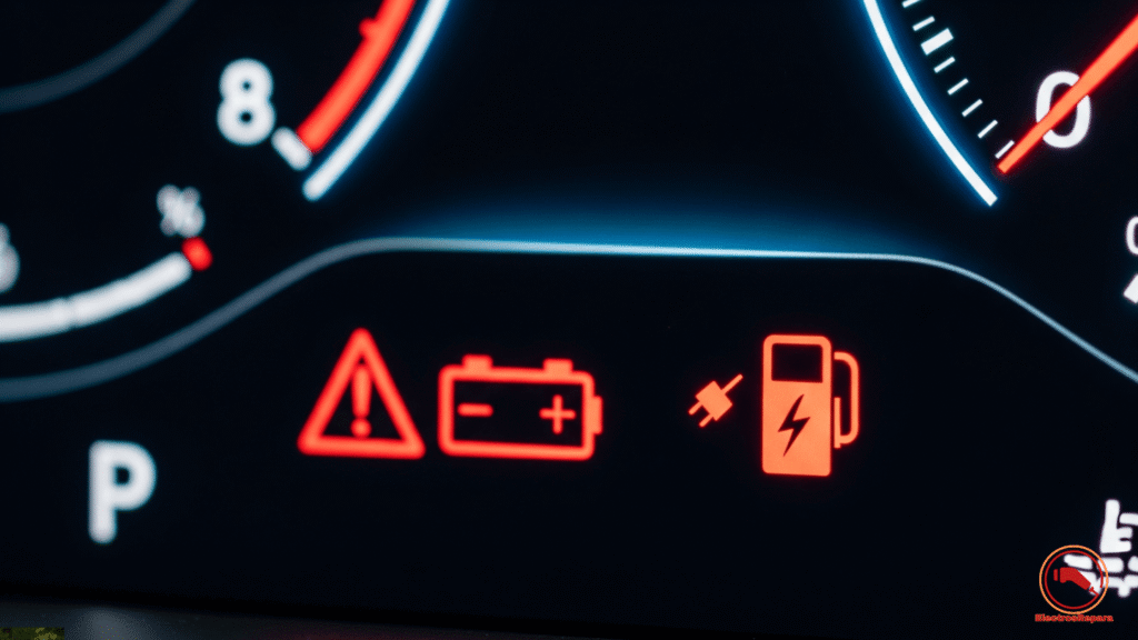 Señales de advertencia en el tablero que indican necesidad de revisión del coche eléctrico
