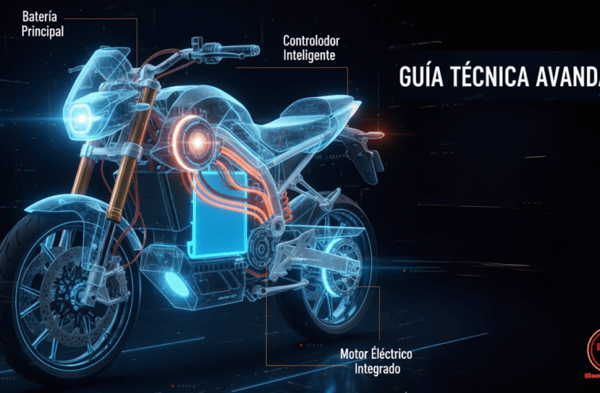 Diagrama de los componentes moto eléctrica principales: batería, motor, controlador y cableado. Esencial para el mantenimiento moto eléctrica.