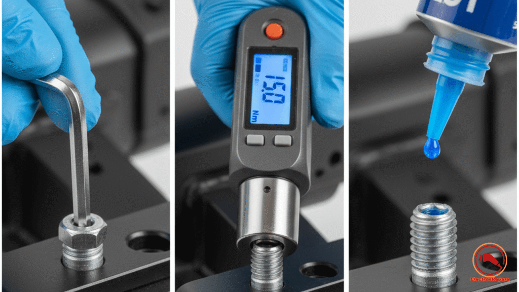 Apriete seguro del tornillo crítico en mecanismo de plegado de patinete eléctrico.