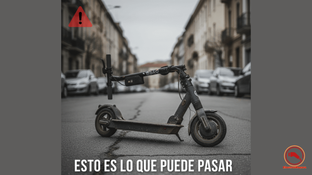 Accidente por tornillos flojos en patinete eléctrico - consecuencia del mal mantenimiento. Peligro tornillos flojos patinete: vibraciones, holguras y riesgo de fallo estructural.