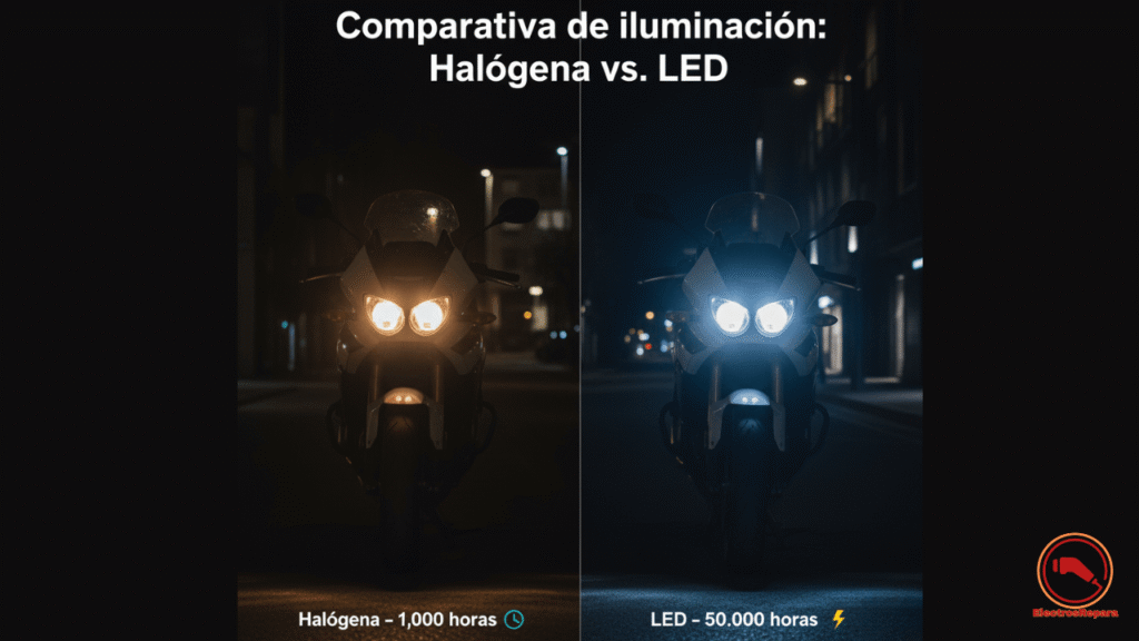 Comparación luces LED vs halógenas en motocicletas eléctricas: beneficios durabilidad, eficiencia - Solución el motor tiembla y la luz de check engine parpadea con keywords alto CPC para SEO