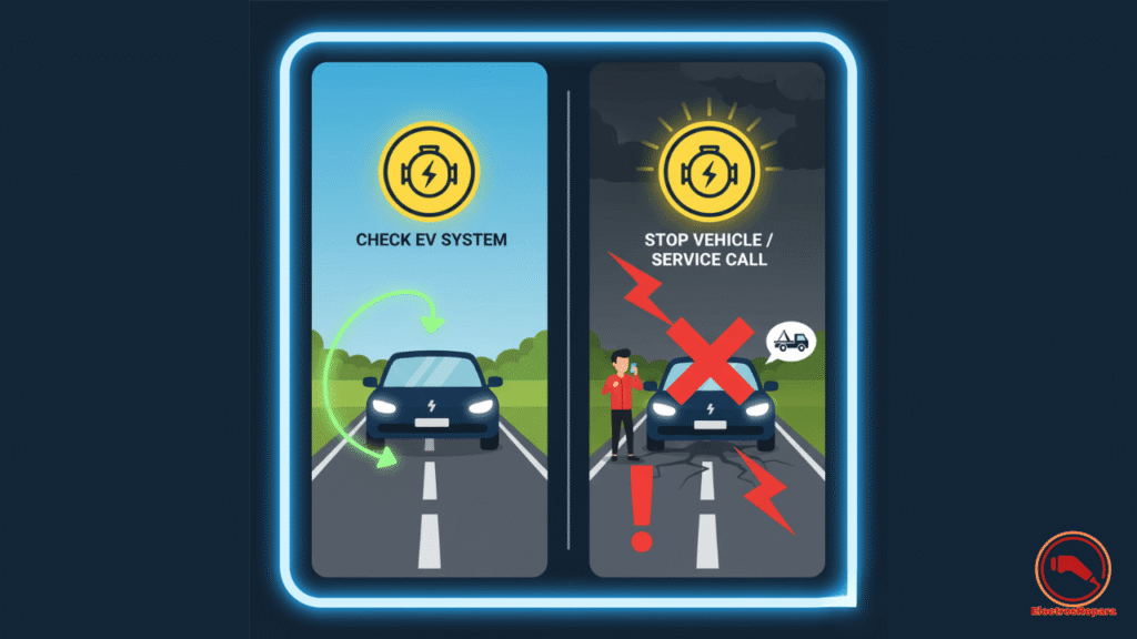 Gráfico comparativo: Testigo de motor fijo (precaución) vs Testigo parpadeante (detener el vehículo y llamar asistencia).