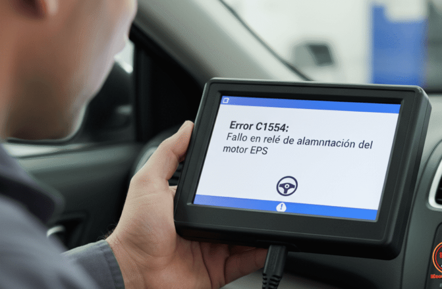 Mecánico usando una herramienta de diagnóstico OBD-II para leer un código de error de avería en la dirección asistida eléctrica.