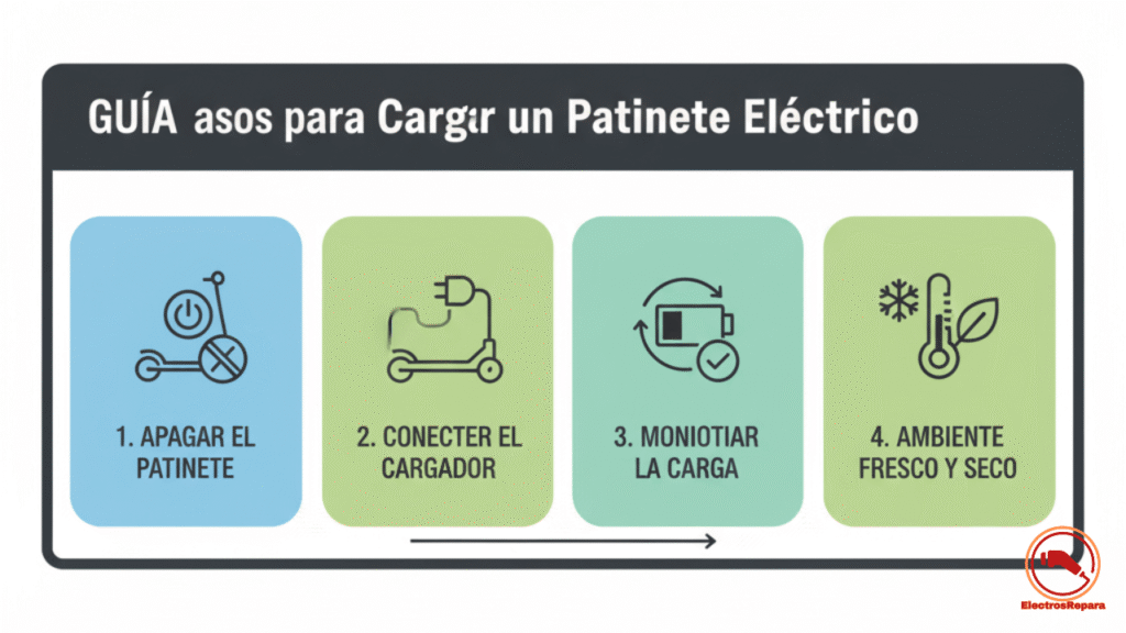 Mantenimiento patinete eléctrico: pasos cargar patinete eléctrico correctamente con cargador patinete eléctrico original, tiempo carga patinete eléctrico