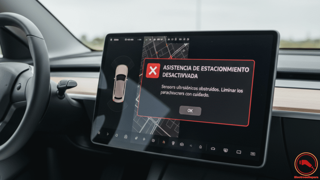Pantalla de error Tesla Model 3 sensores cámaras autopilot fallo