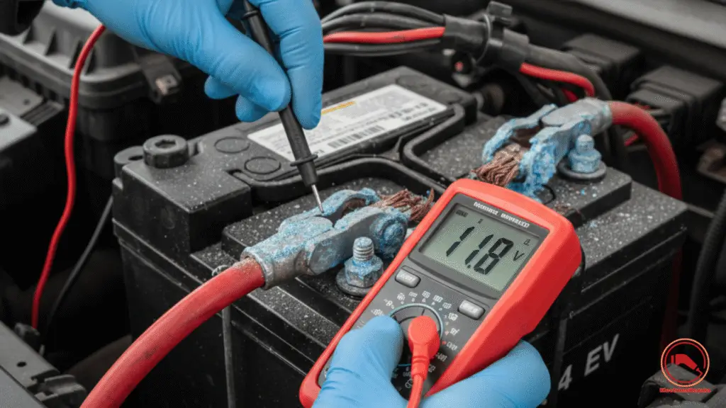 Cómo diagnosticar batería 12V muerta EV con voltímetro