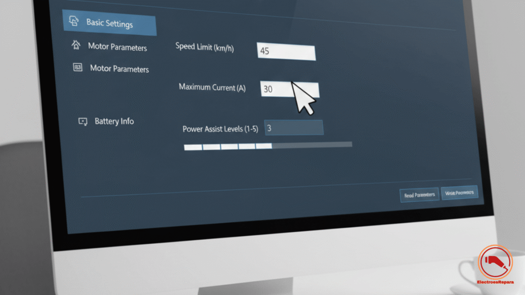 Técnico profesional realizando el diagnóstico de fallas en un Controlador E-Bike con un multímetro, verificando el voltaje de los cables de fase para la reparación controlador e-bike precio.