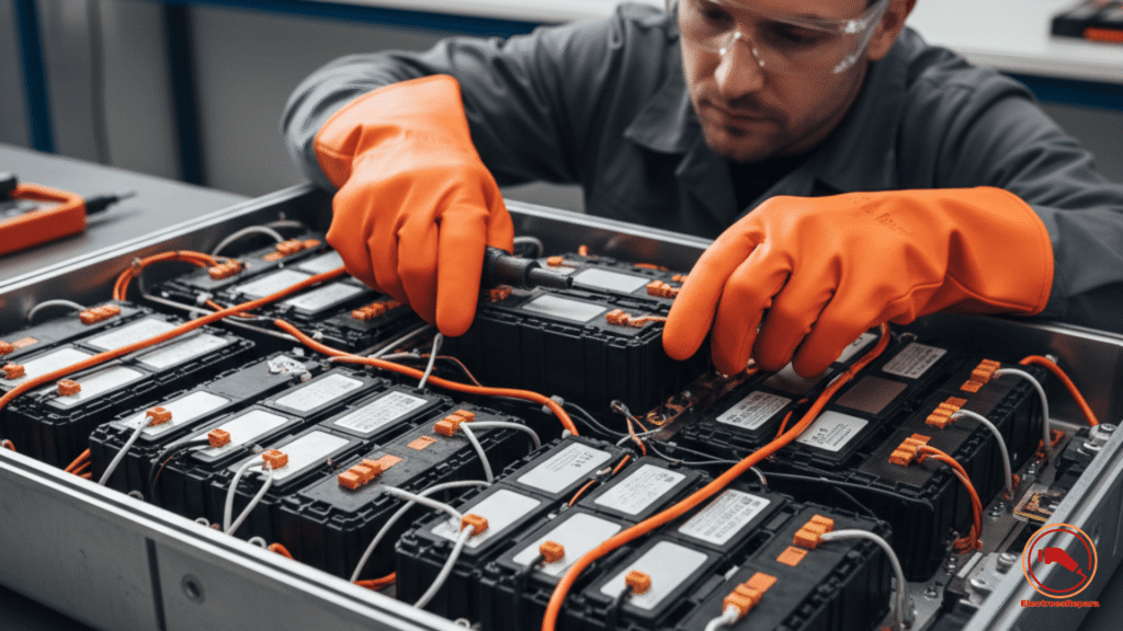 Mantenimiento batería coche eléctrico 20-80: Ilustración de un cargador de vehículo eléctrico con una pantalla que muestra el rango de carga óptimo (20% a 80%) en verde, con el 100% y el 0% en rojo.