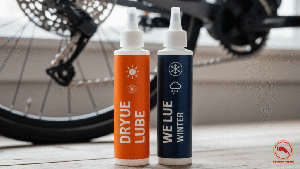 Diferencia entre lubricante seco y húmedo para cadena de bicicleta eléctrica. Mantenimiento preventivo en invierno.