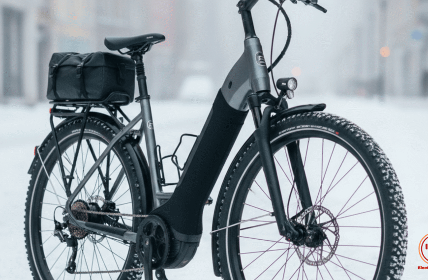 Bicicleta eléctrica invierno: E-bike con kit protección ebike, guardabarros largos y neumáticos de invierno, lista para el mantenimiento bicicleta eléctrica invierno.