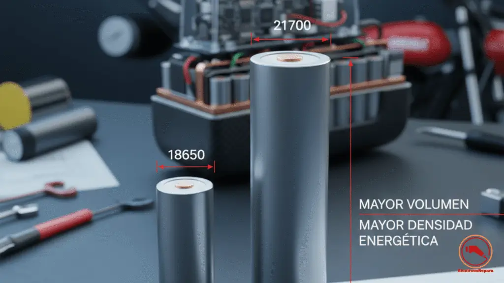 Comparativa visual entre celdas de litio 18650 y 21700 para mejorar la autonomía de motocicletas eléctricas de alto rendimiento.