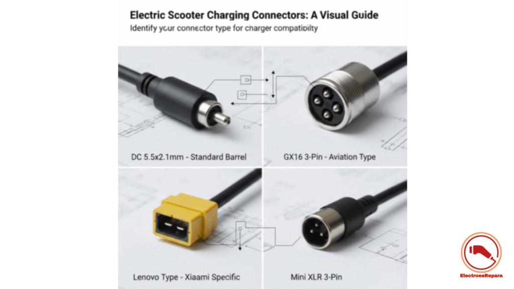 Comparativa de conectores de carga para patinete eléctrico: DC, GX16, Lenovo y Mini XLR para asegurar compatibilidad