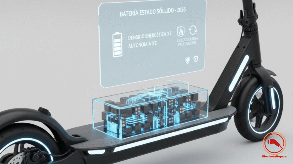 Batería de estado sólido en patinete eléctrico con alta densidad energética y máxima seguridad térmica.

