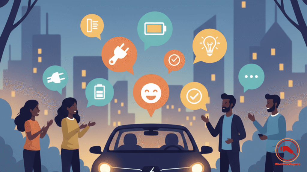 Comunidad de propietarios de coches eléctricos compartiendo experiencias y soluciones a problemas comunes en el blog electrosrepara.es.