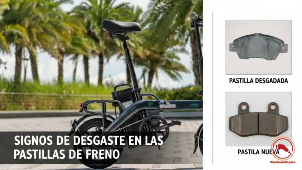 Comparativa entre pastilla de freno de e-bike nueva y desgastada.
