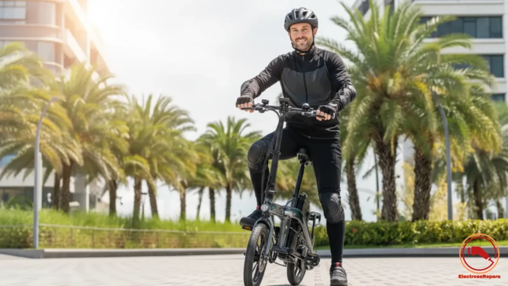  Uso seguro de los frenos en una bicicleta eléctrica en ciudad.
