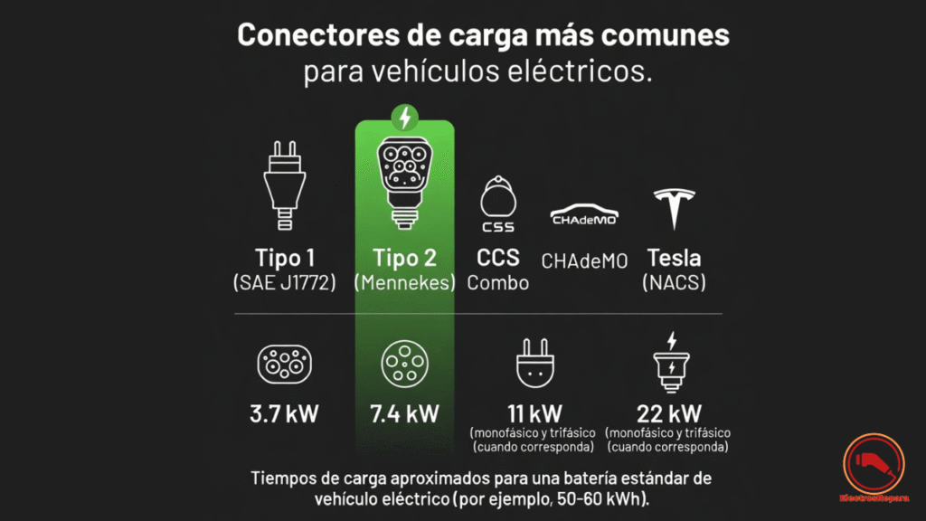 Tipos de conectores Wallbox y potencias de carga 2026: comparativa de cargadores monofásicos y trifásicos para coches eléctricos.