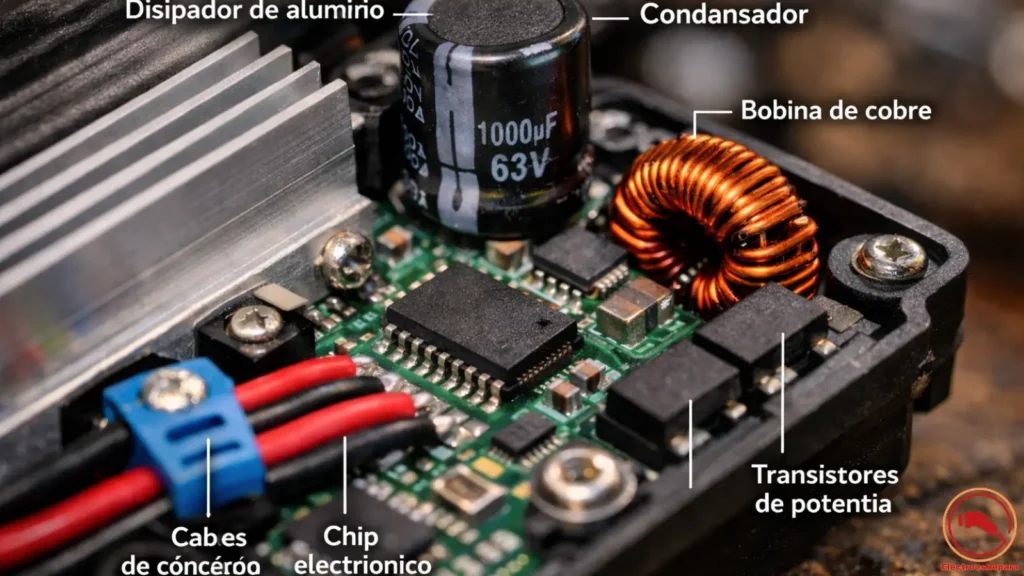 Controlador de motor eléctrico con disipador de calor para gestión de potencia.