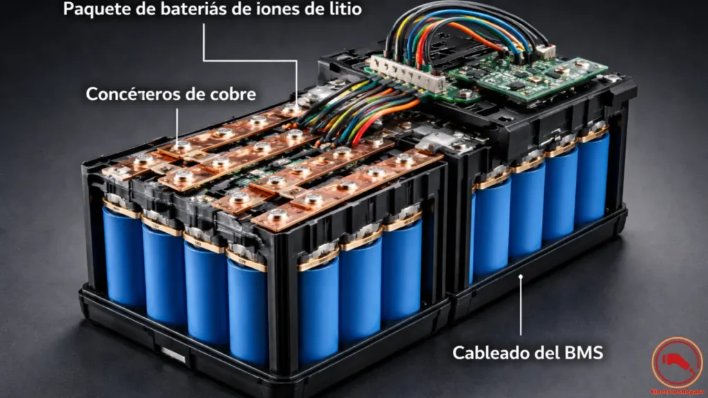 Pack de batería de litio con sistema BMS para motocicleta eléctrica.