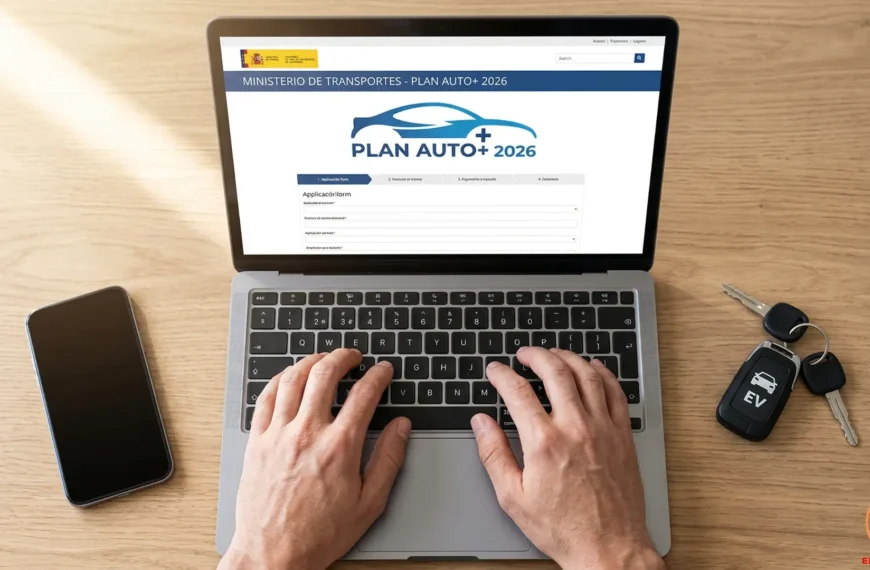 Proceso de solicitud online de las ayudas del Plan Auto+ 2026 para la compra de vehículos eléctricos.